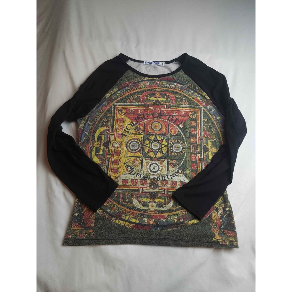 Vtg House of Blues Mandala Graphic Raglan Long Sleeve Shirt Black XXL
